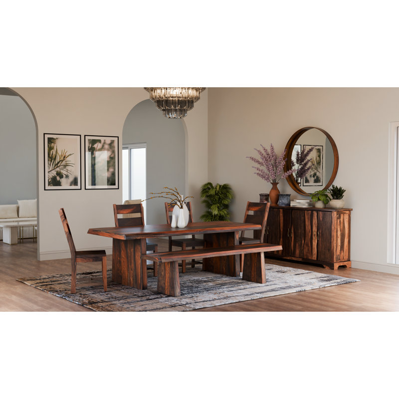 6-piece Live Edge Solid Wood Dining Set, Walnut