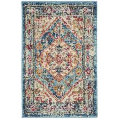 Homesahel Blue And Ivory Medallion 2'' X 3'' Scatter Rug - Modern Carpet  For Entrance, Living Room