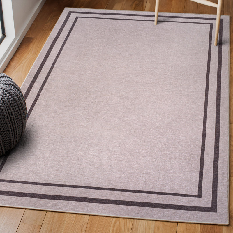 Mariques Classic 2-Stripe Border Washable Light Purple/Dark Purple Rug, Rectangle 5'3" x 7'7"