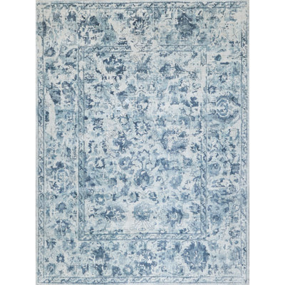 Rectangle Dorchester Oriental Hand Loomed Wool/Bamboo Slat/Seagrass Area Rug in Navy/Blue