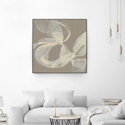 White Ribbon On Beige II by Jennifer Goldberger - Floater Frame Painting on Canvas