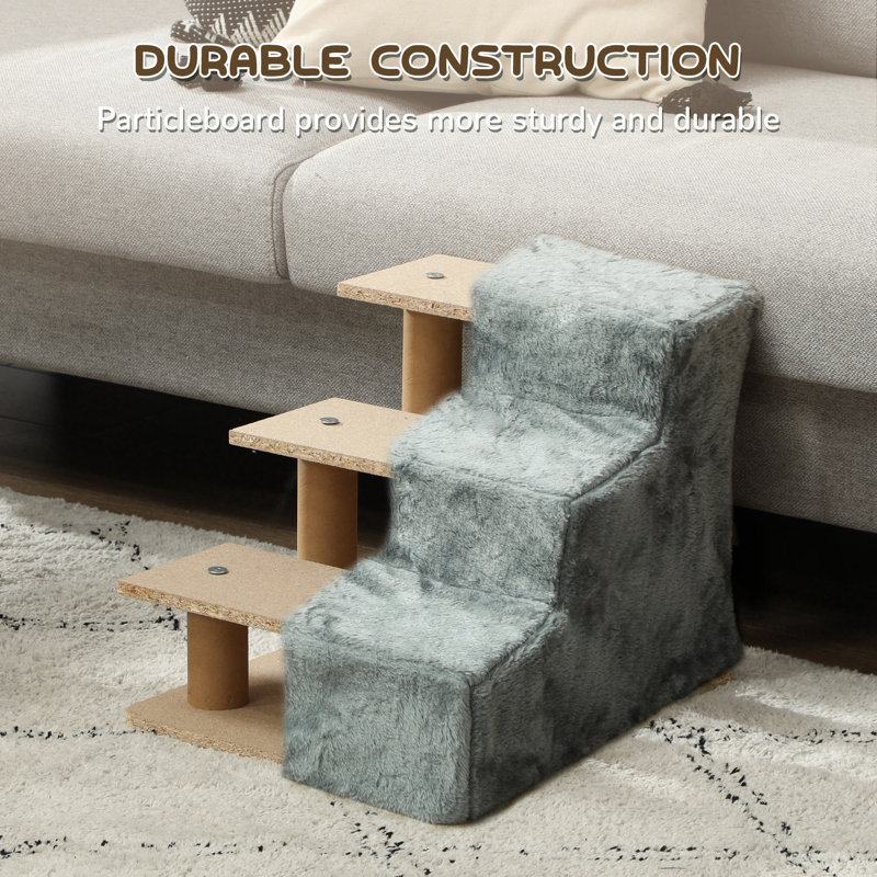 Three-Step Portable Dog Stairs with Washable Plush Cover for Small Pets