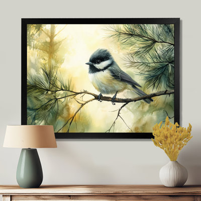 Chickadee Bird In The Autumn Pines II - Bird, art mural