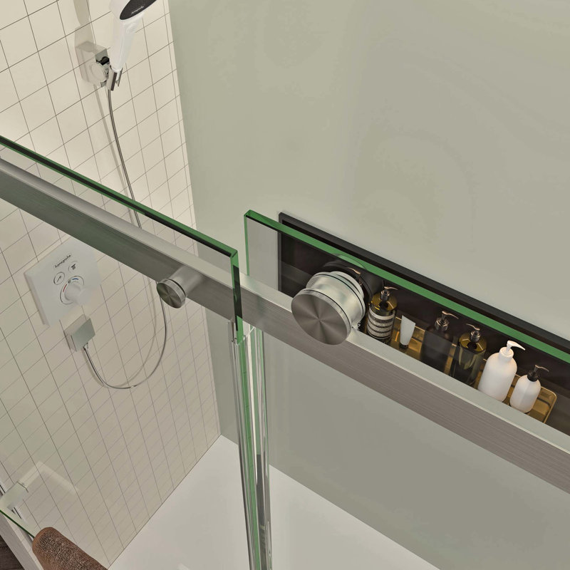 56 - 60"W Adjustable Sliding Shower Door 76"H With 5/16" Tempered Glass, Buffer Design, Easy Clean For Updated Bathroom Smooth Operation, Water Repellent In Modern