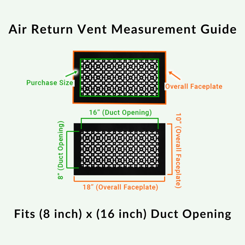  Ouverture de conduit 8 po x 16 po AIR RETOUR | Grille d'air lourde en fonte d'aluminium (10 po x 18 po au total) | Thermolaqué