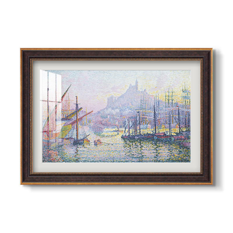 Le port de Marseille, 1905 - Paul Signac - Estampe encadrée sur mesure, Format intérieur 20 po x 28 po, Or vénitien