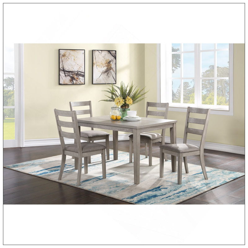 Classic Stylish Black Finish 5Pc Dining Set Kitchen Dinette Wooden Top Table And Chairs Upholstered Cushions Seats Ladder Back Chair Dining Room