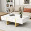 Table basse 47,2 po x 31,4 po minimaliste ultra-brillante avec 2 tiroirs, table de canapé rectangulaire multi-rangement avec pieds en grain, table de centre moderne pour le salon-757518133