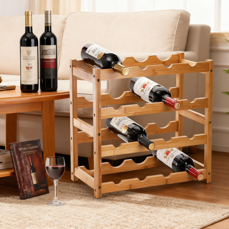 Support de comptoir à vin à 4 niveaux empilable avec support à vin, tablette de rangement pour 16 bouteilles