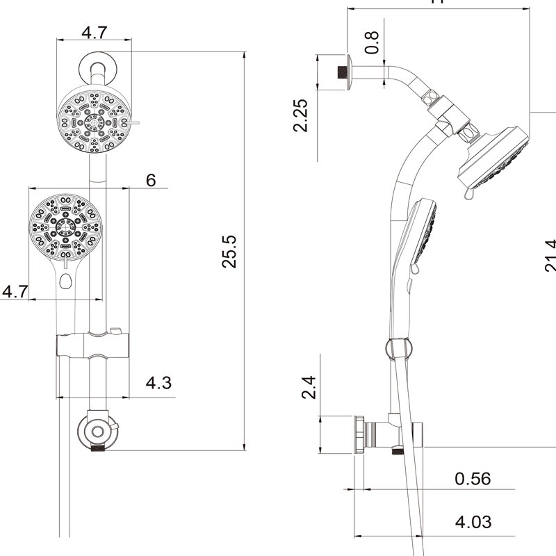 Pomme de douche double en noir mat, groupe de 8 tuyaux à main et tête murale réglable, ensemble en acier inoxydable