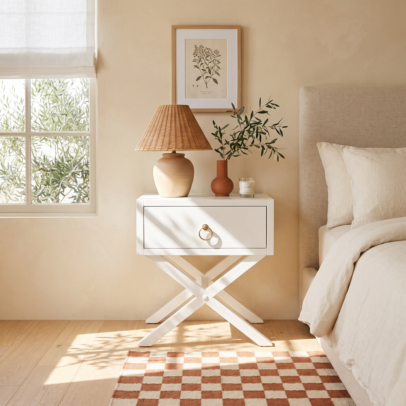 Elin 1-Drawer Acacia Nightstand, White