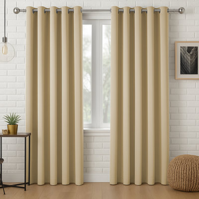 Plain 100% Blackout Curtains 2 Panel Eyelet Room Darking Curtain