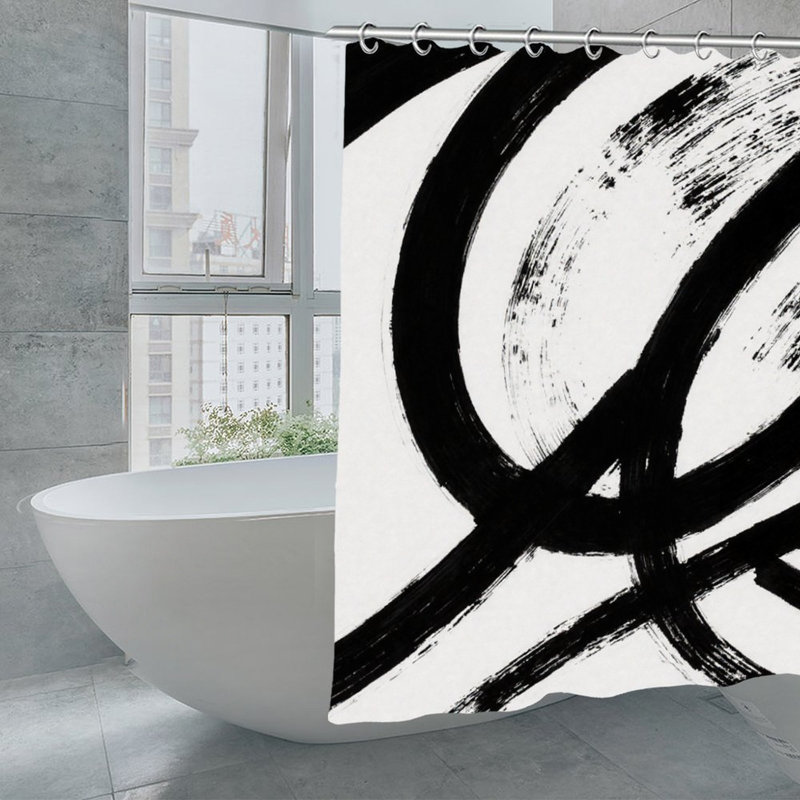 Rideaux de douche noir et blanc ligne de pinceau, 71 x 71