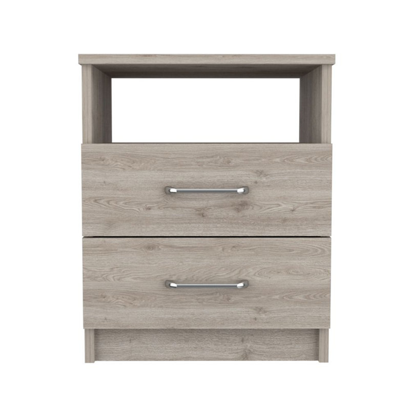 Table de chevet, deux tiroirs, une tablette, Beige