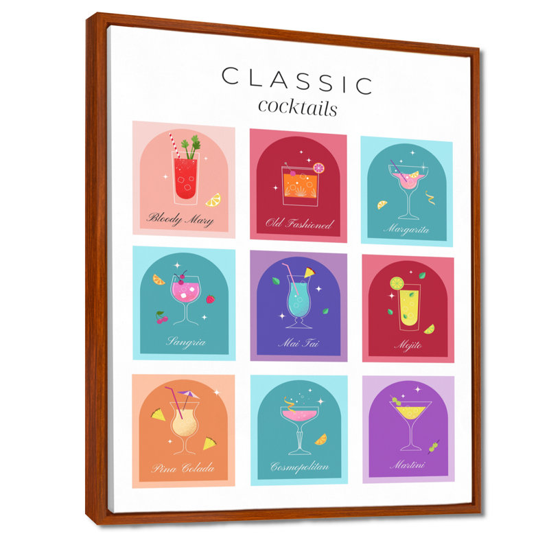 Art mural classique - Cocktail classique, Cadre flottant brun, H 20 po x l 12 po