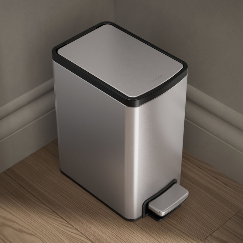 6-Liter Step Trash Can, Black Stainless, Stainless Steel/Black