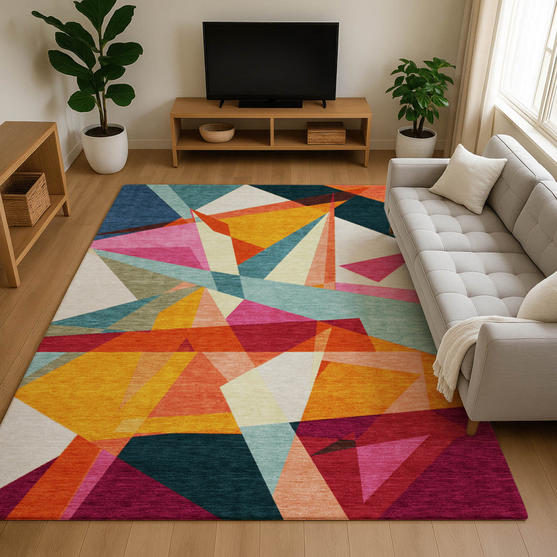 Tapis géométrique Premium Varasteh AMF1666 lavable à la machine, Rectangle 9 pi x 12 pi