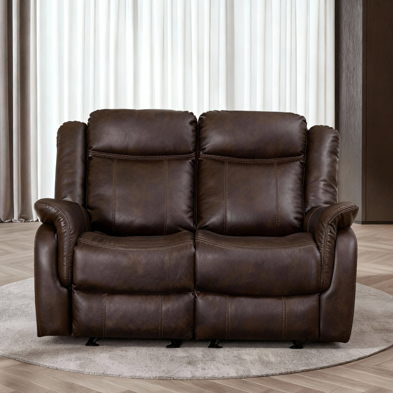 56.69"Manual Reclining Loveseat, Faux Leather, Compact Sofa For Living Room & Home Theater, Brown