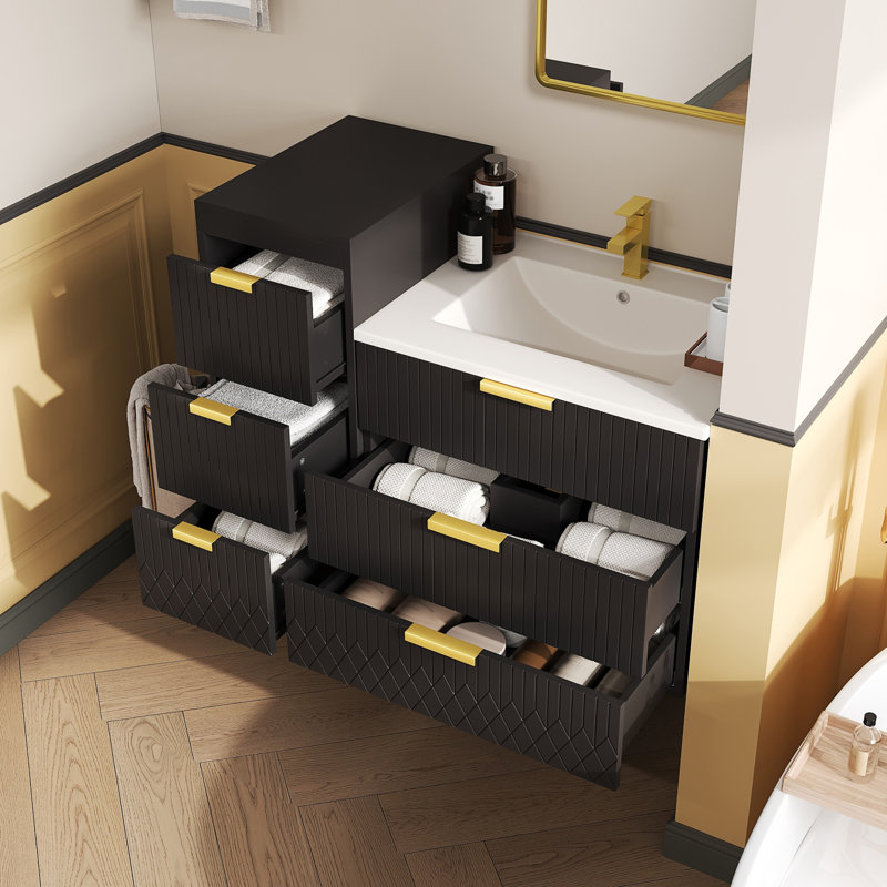 Armoire flottante murale 24 po avec armoire latérale, Noir