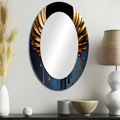 Miroir mural bleu et or avec ailes d'ange III