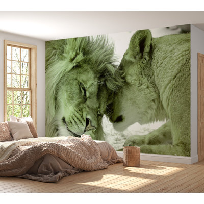Peel & Stick Animal Wall Mural - Lion Tenderness Green - Removable Wall Decals