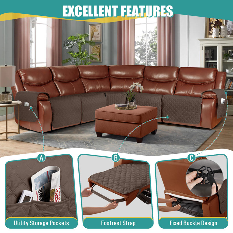 Wildee Waterproof 5-Pieces Sectional Recliner Sofa Covers Couch Covers For Reclining L Shape Sofa, Brown