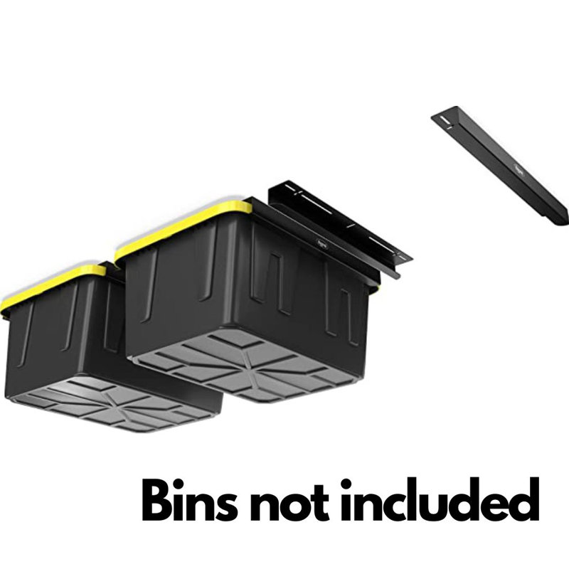 Koova Overhead Bin Rack For Three Bins | Overhead Garage Storage Rack To Mount On Ceiling With Adjustable Width | Supports Most Black And Yellow Storage Bins | Easy To Install  | 3 Sets