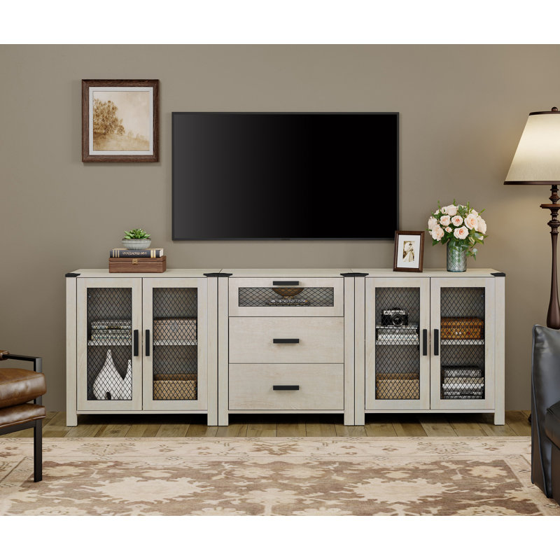 Tv Stand Set With Drawers For Ups To Tv,storage Cabinets With Adjustable Shelf, Antique White