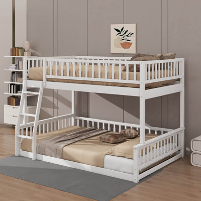 Full XL Over Queen Bunk Bed With Ladder And Guardrails