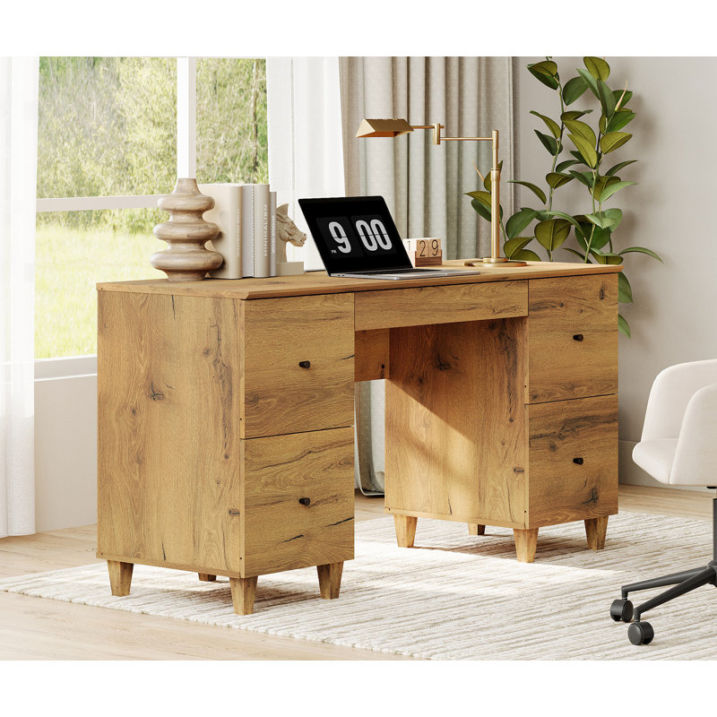 Bureau de direction 58 po avec 4 tiroirs, table d'ordinateur de bureau à la maison moderne avec station de charge, plateau à clavier