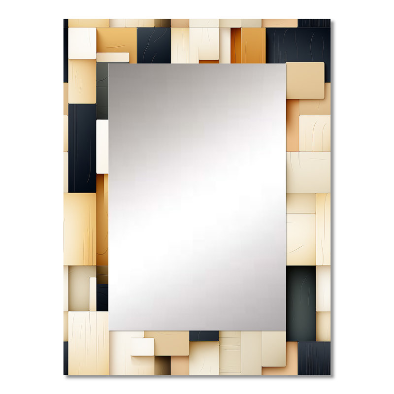 Abstract Taupe Blockchain Blocks - Geometric  Decorative Mirror, Modern Wall Mirror, Printed Metal Art, 32" x 24"