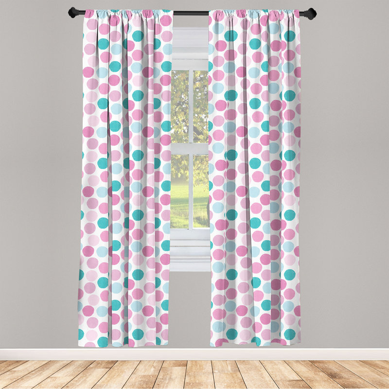 Rideaux 4 panneaux à pois Ambesonne, motif de cercles pastel, rose doux et écume de mer foncé, L 56 po x L 84 po