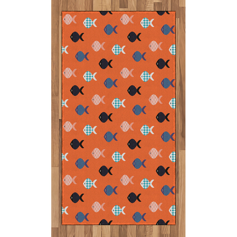 Tapis décoratif orange à haute densité de fibres longues en polyester, Rectangle 2 pi 7 po x 5 pi