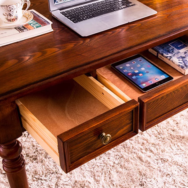 Bureau rectangulaire à 3 tiroirs en bois massif brun noisette, H 30,71 po x l 55,12 po x P 23,62 po