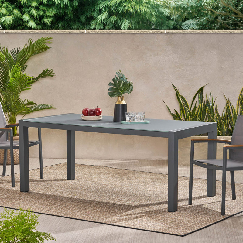 Table de salle à manger d'extérieur en verre trempé avec structure en aluminium