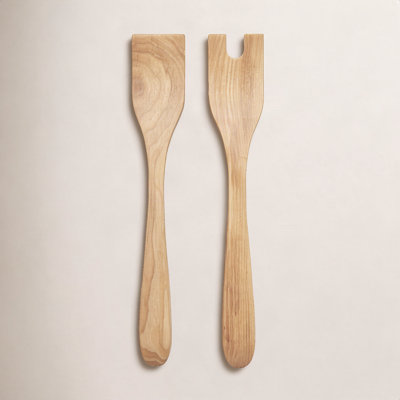 2 Piece Wood Stainless Steel Salad Servers
