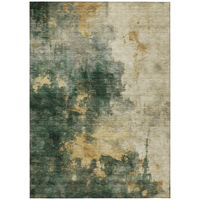 Tapis extérieur lavable abstrait vert et doré 8 pi x 10 pi HomeRoots