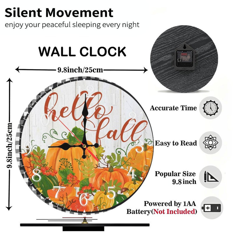 Horloge murale en bois 10 po, mouvement silencieux, à piles (piles AA non incluses), décor artistique, parfait pour les décorations