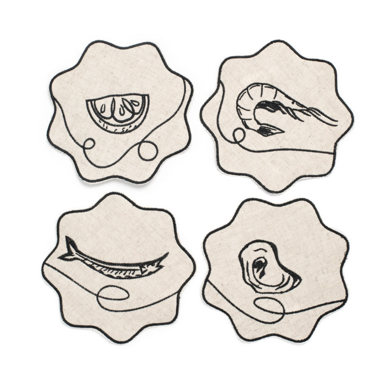 Line Drawing Embroidered Linen Coasters