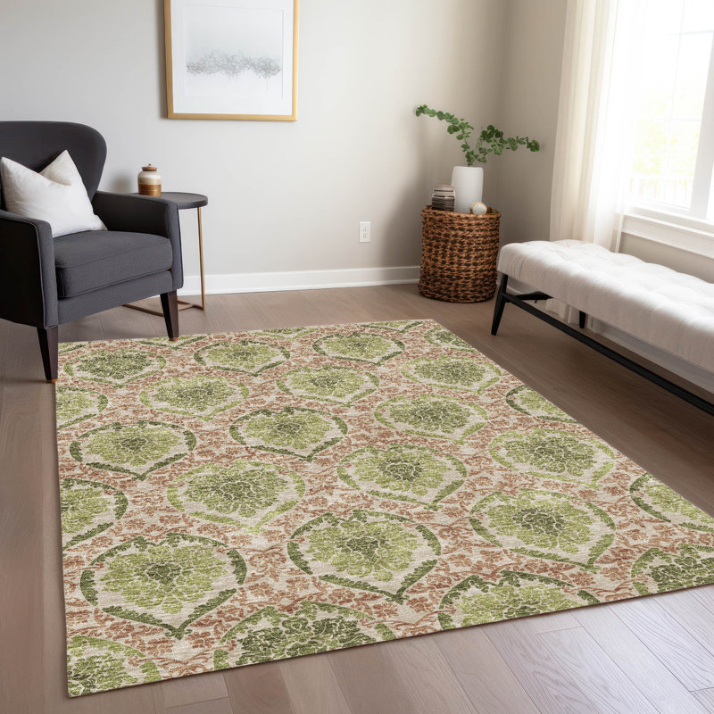Cederick Washable Damask Indoor / Outdoor Rug, Rectangle 10' x 14'