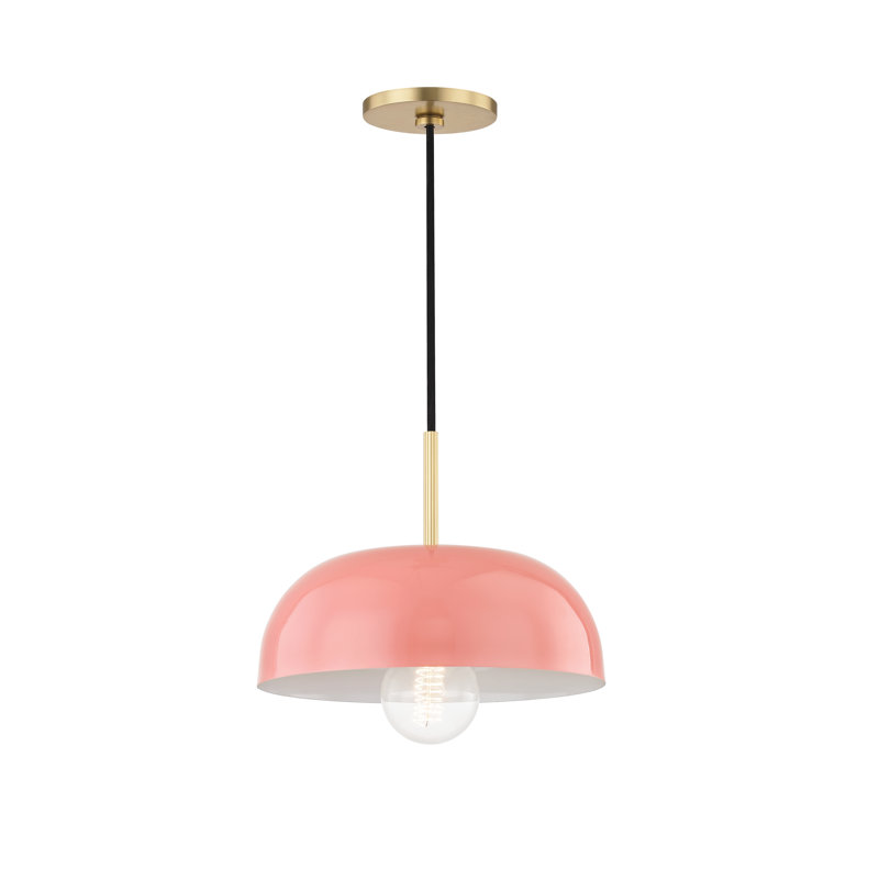 Avery 1 Light Pendant, Pink, Aged Brass, 4.25" H x 11" W x 11" D