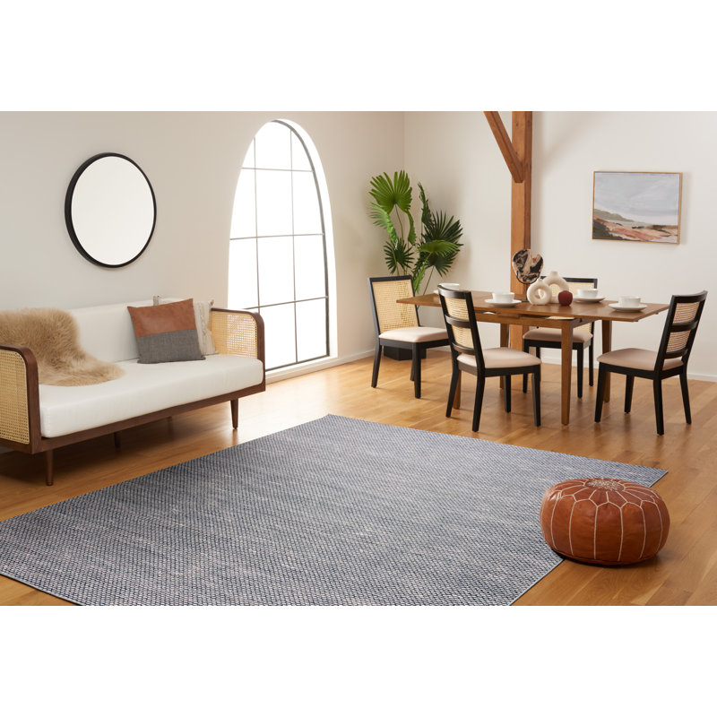 Cace Flat Weave Wool/Cotton Rug in Navy, Rectangle 8' x 10'