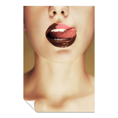 Chocolate Brown Woman's Lips Portrait - No Frame Print