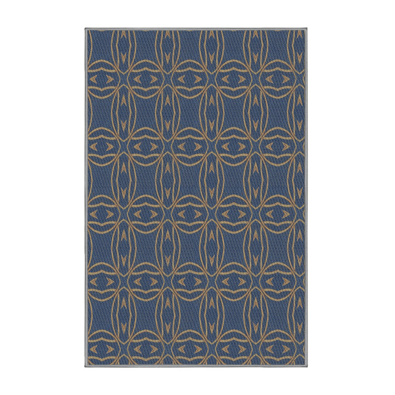 Tapis bleu marine/jaune à motifs Bilbo, Rectangle 5 pi x 7 pi