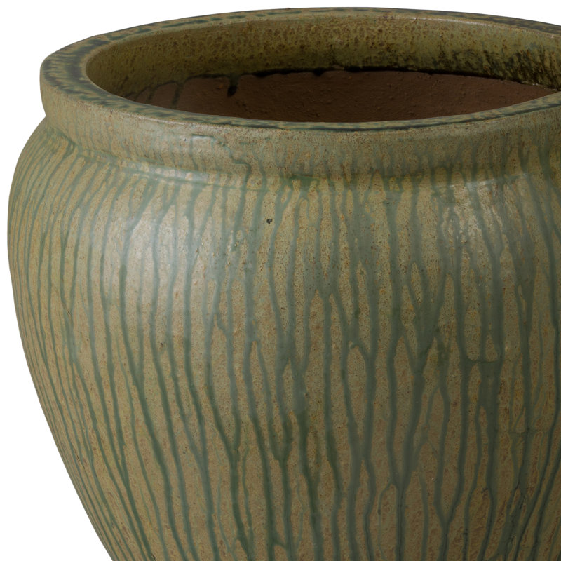 Distressed Antique Ceramic Round Planter with Drainage Hole, 20.5" H x 20.5" W x 20.5" D