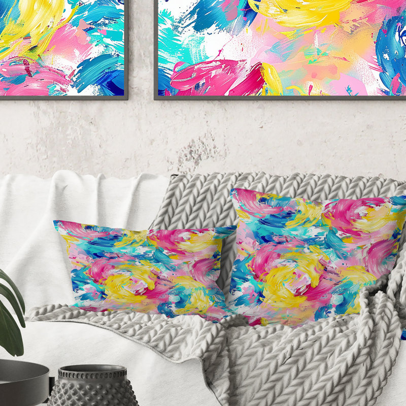 Rose et bleu abstrait cirque pastel III - coussin abstrait, Carrée, H 18 po x l 18 po