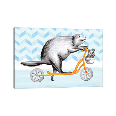 Beaver on Scooter 1 Piece Wrapped Canvas Wall Art