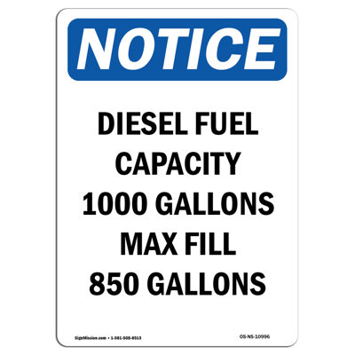Diesel Fuel Capacity 1000 Gallons Sign