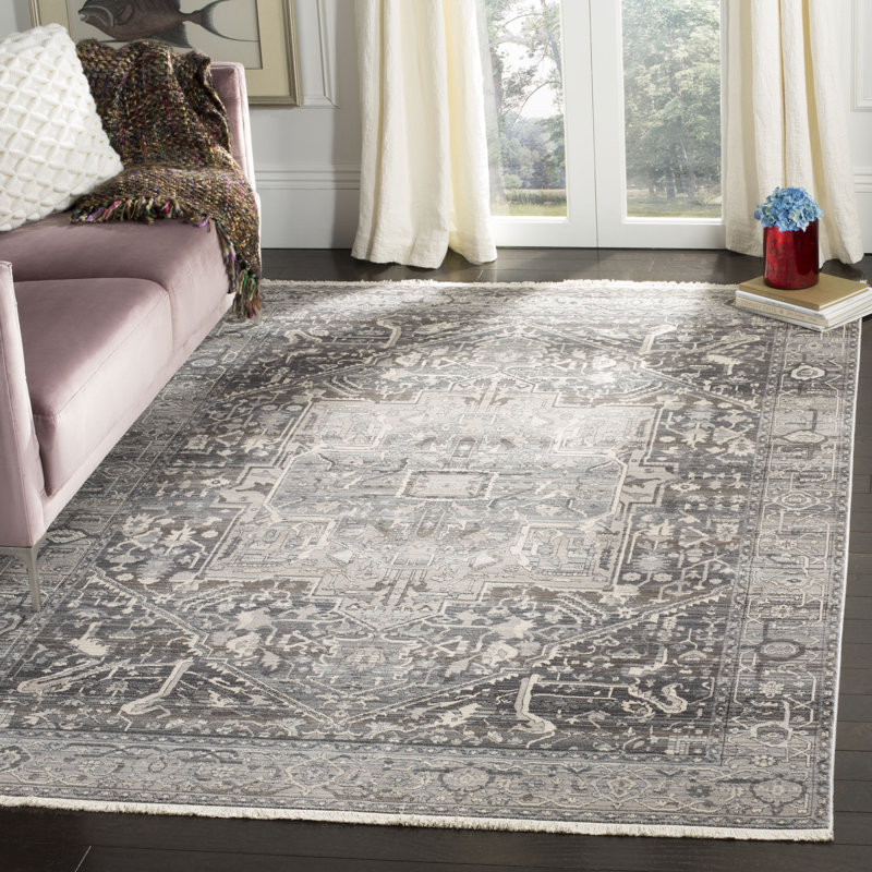Gloversville Oriental Gray/Charcoal Area Rug, Rectangle 4' x 6'
