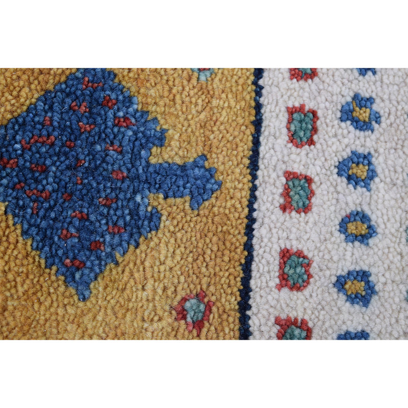 Wool Patchwork Area Rug in Green, Rectangle 5' x 8'